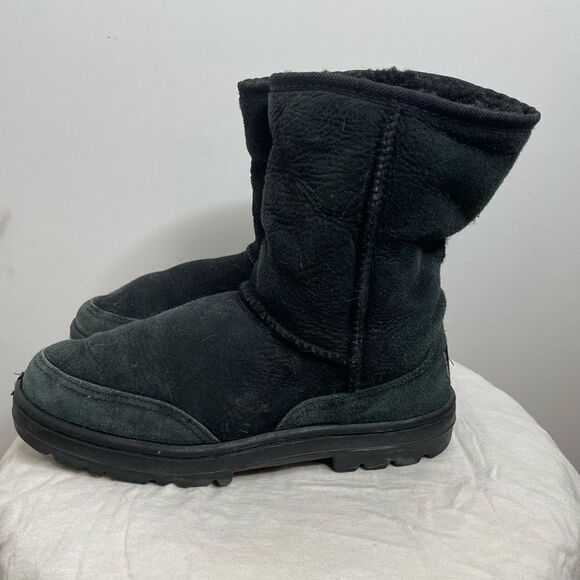 UGG Australia Classic Short Off Roader Leather 5525 Lined‎ Winter Boots Black 7 - Picture 4 of 10